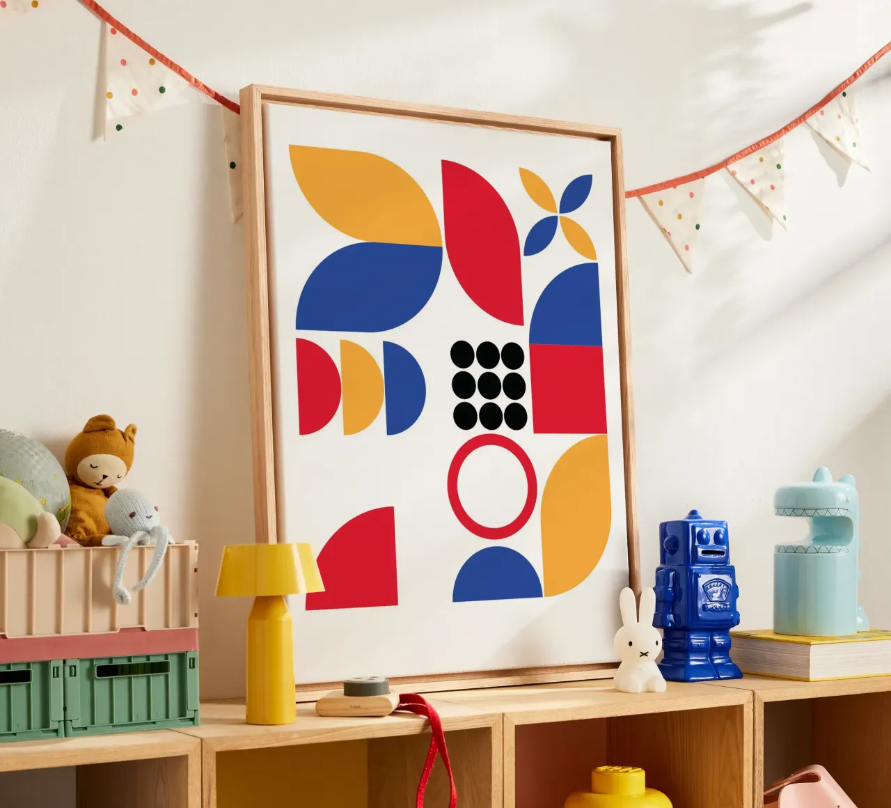 Geometric Pattern Bauhaus Style canvas with Floater frame by Kim Hubball Studio