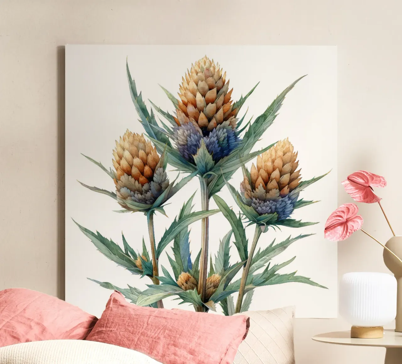 Fiore di Teasel tela con Cornice a cassetta da Bold Blooms