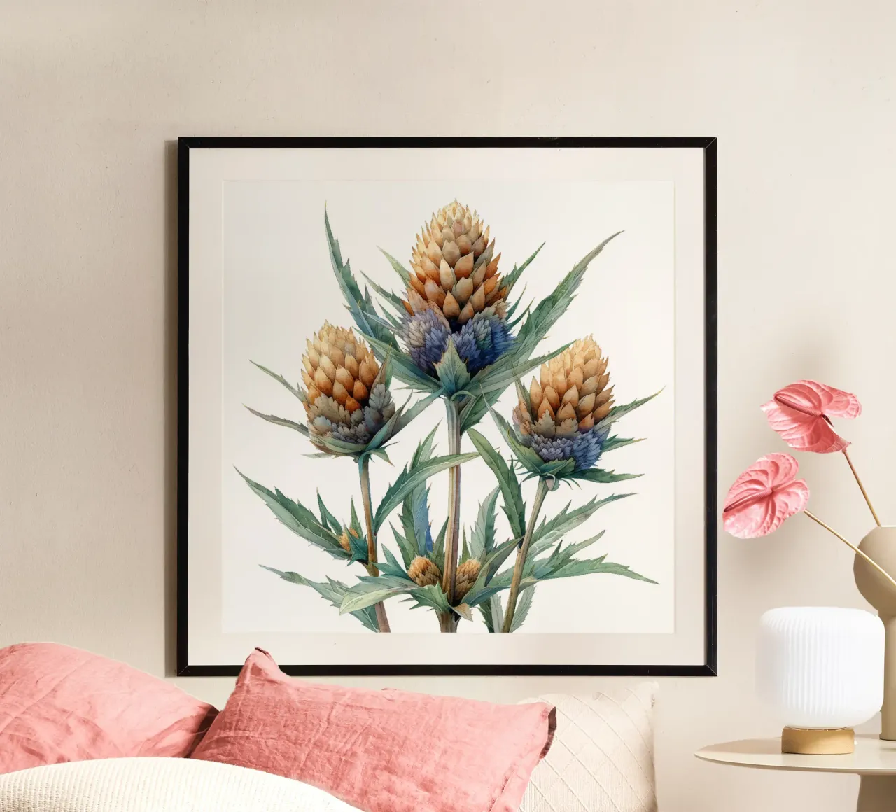 Fiore di Teasel poster con telaio in legno da Bold Blooms