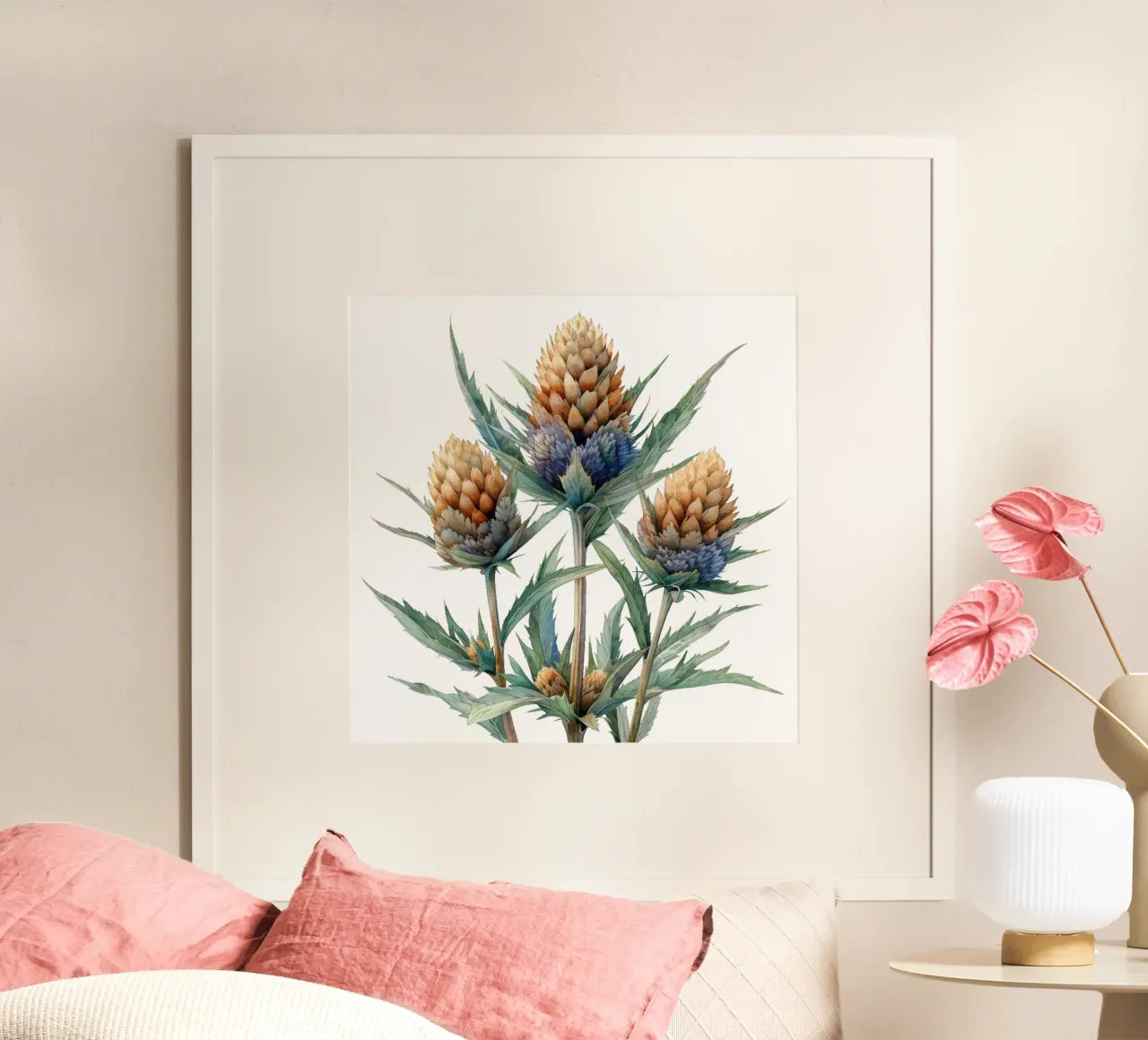 Fiore di Teasel poster con telaio in legno da Bold Blooms
