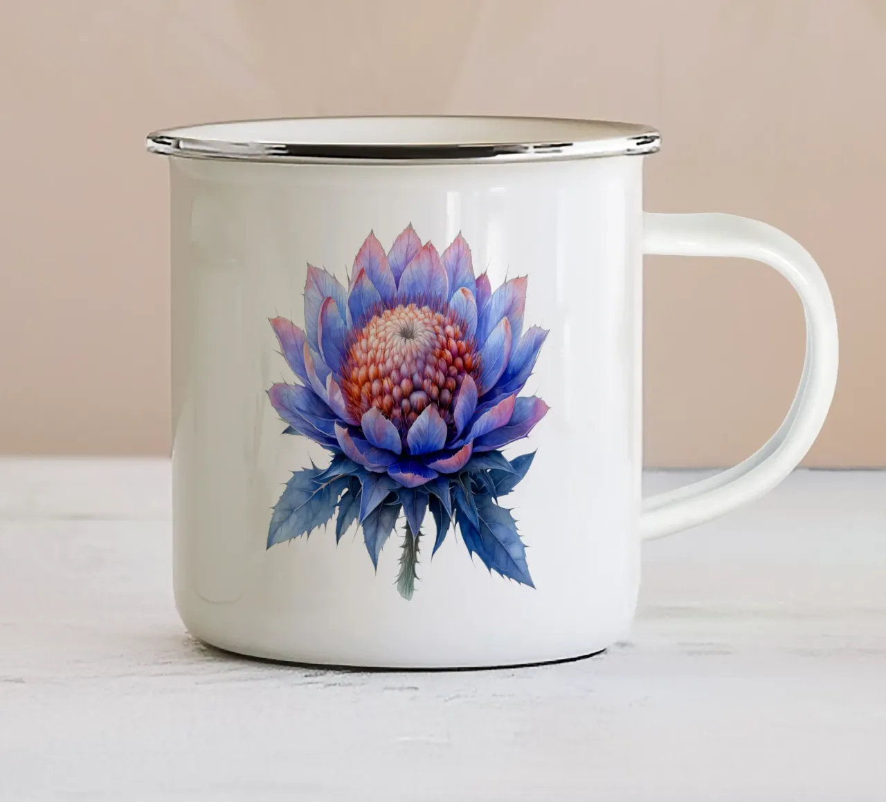 Fiore di cardo tazza in smalto da Bold Blooms