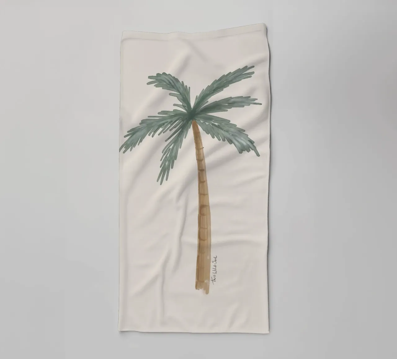 Coastal boho palm tree minimalist taupe illustration towel by This Wild Soul - Illustration
