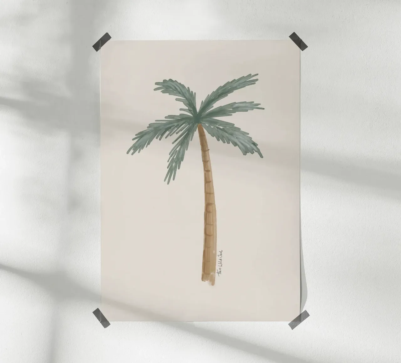 Kustboho palmboom minimalistische taupe illustratie poster met houten frame van This Wild Soul - Illustration