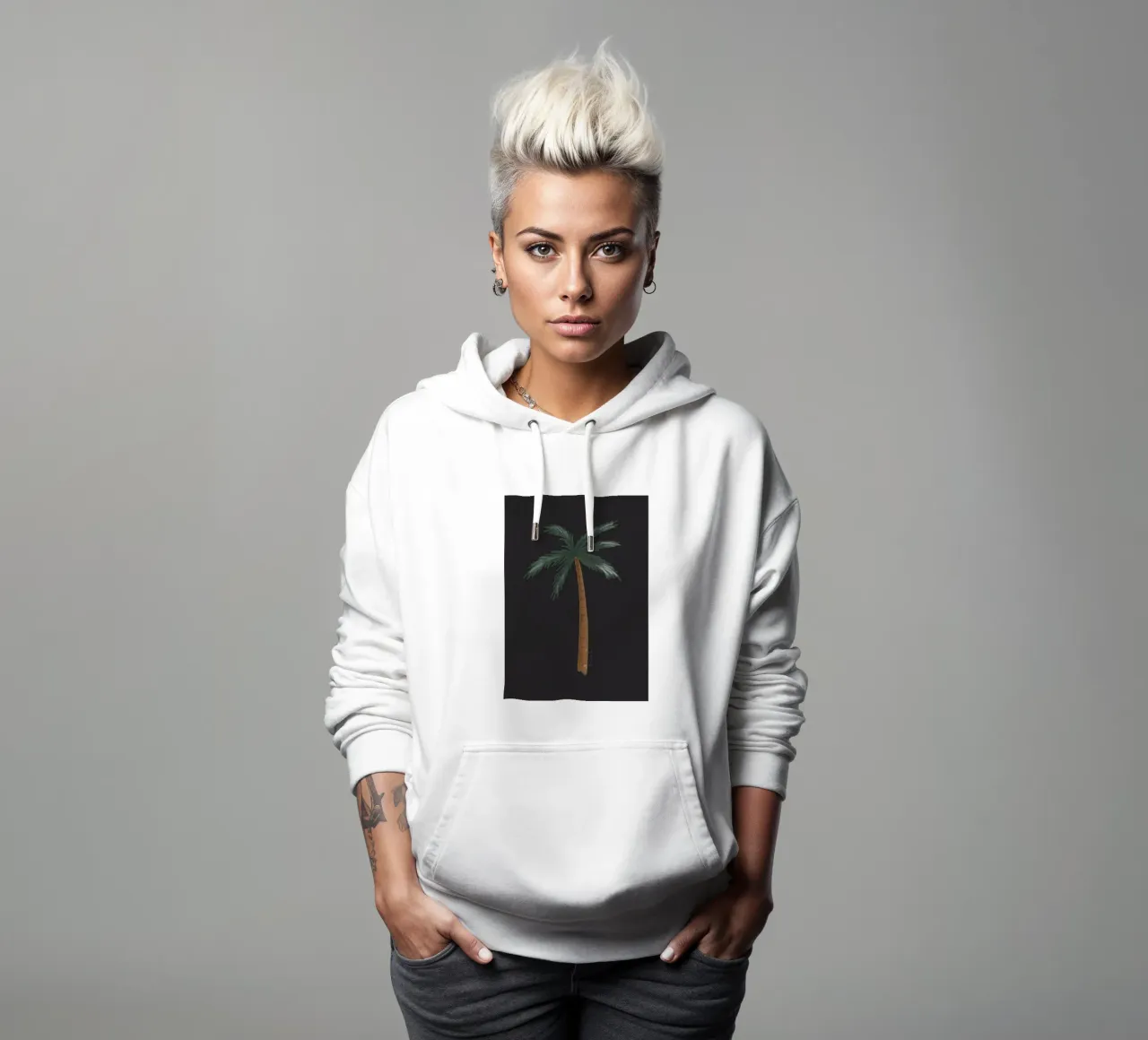 Palma boho costiera minimalista nera tropicale acquerello felpa con cappuccio da This Wild Soul - Illustration
