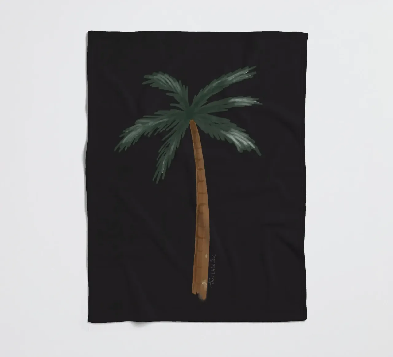 Coastal boho palm tree minimalist black tropical watercolor fleece blanket by This Wild Soul - Illustration