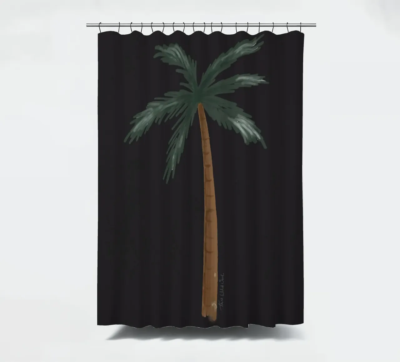 Coastal boho palm tree minimalist black tropical watercolor shower curtain by This Wild Soul - Illustration