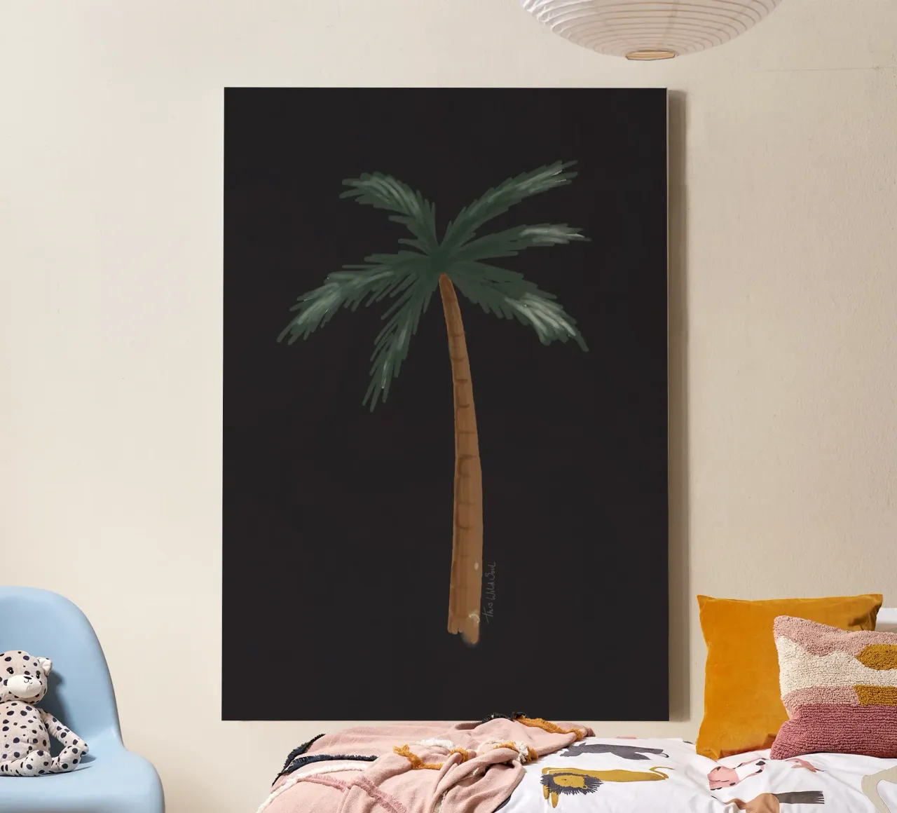 Kust boho palmboom minimalistisch zwart tropisch aquarel canvas van This Wild Soul - Illustration