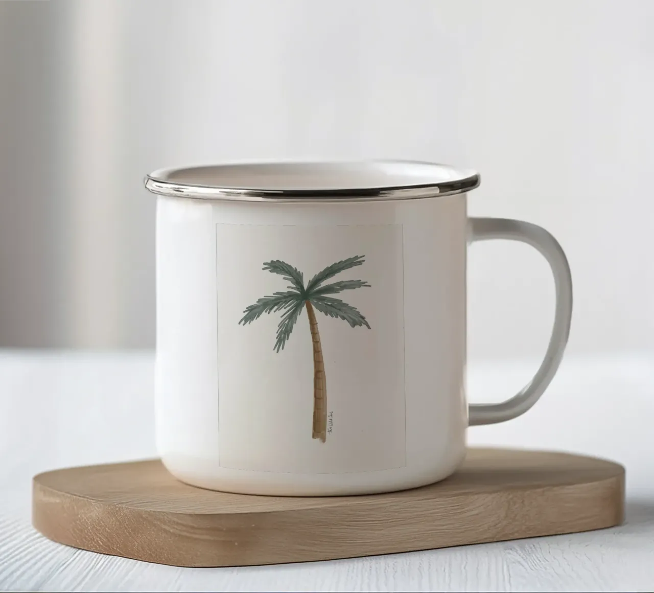 Illustrazione acquerello minimalista di palma boho costiera tazza in smalto da This Wild Soul - Illustration