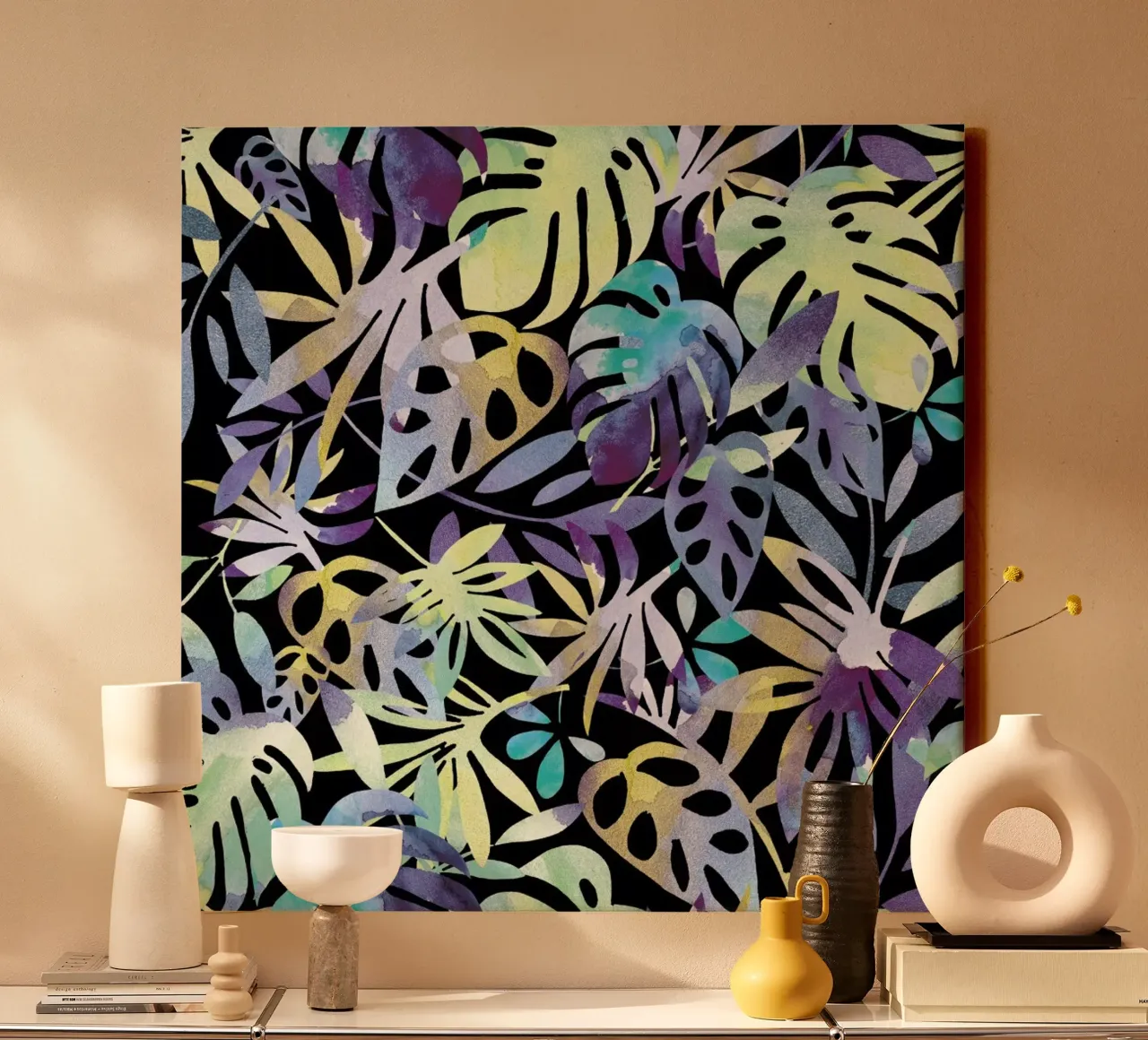Jungle Leaves Dark tela con Cornice a cassetta da Farina Kuklinski