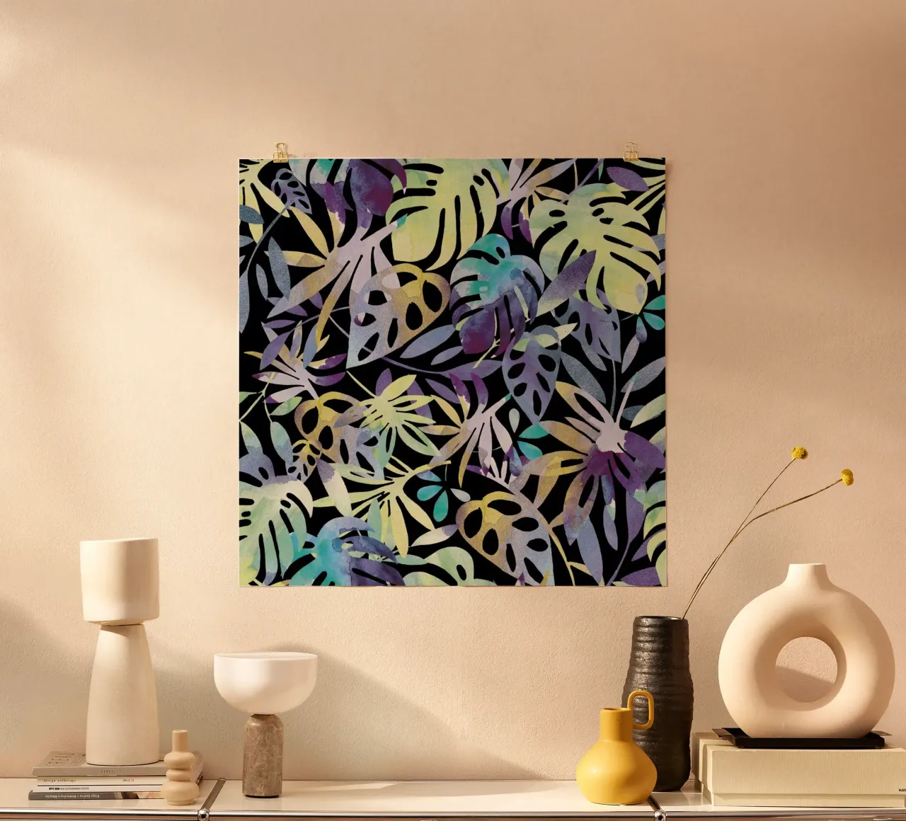 Jungle Leaves Dark poster con telaio in plastica da Farina Kuklinski