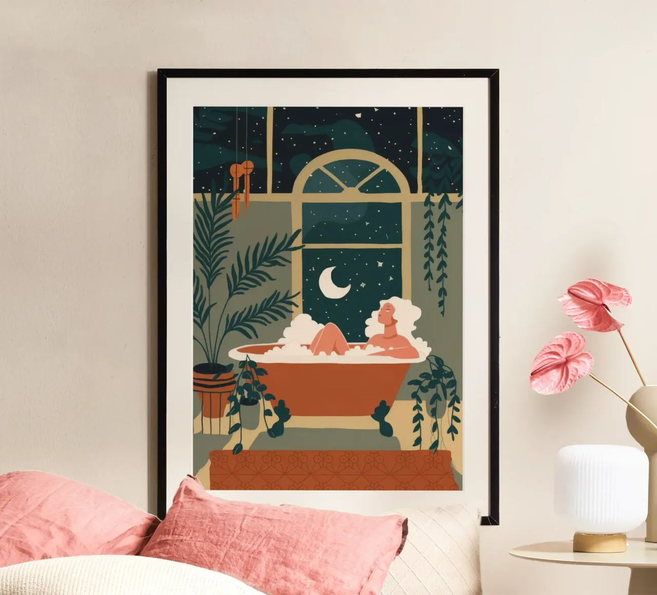 Relax al chiaro di luna poster con telaio in alluminio da Seren Liodra