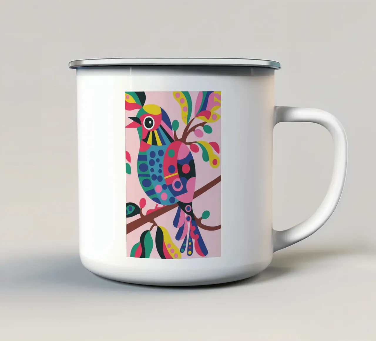 Uccello vibrante tazza in smalto da Seren Liodra