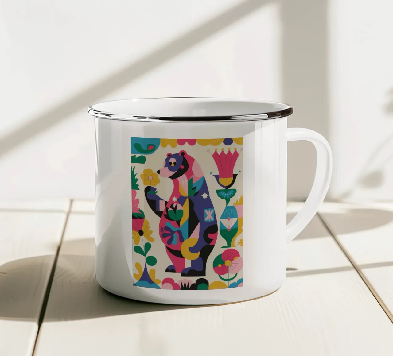 Orso e fiori tazza in smalto da Seren Liodra