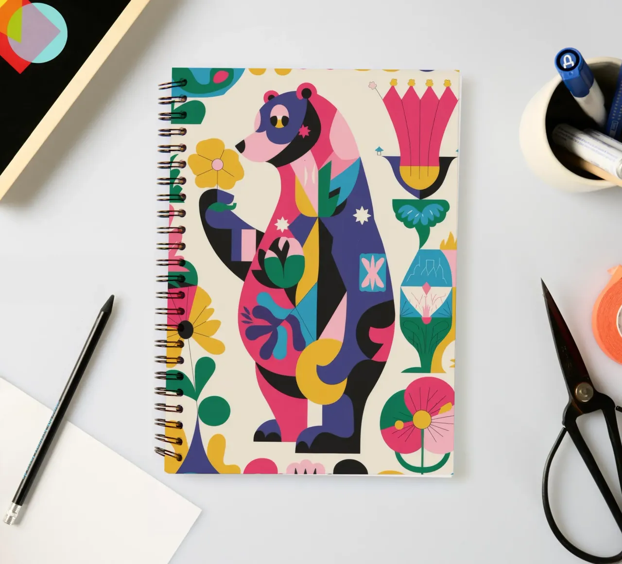 Bear and Flowers spiral notebook by Seren Liodra