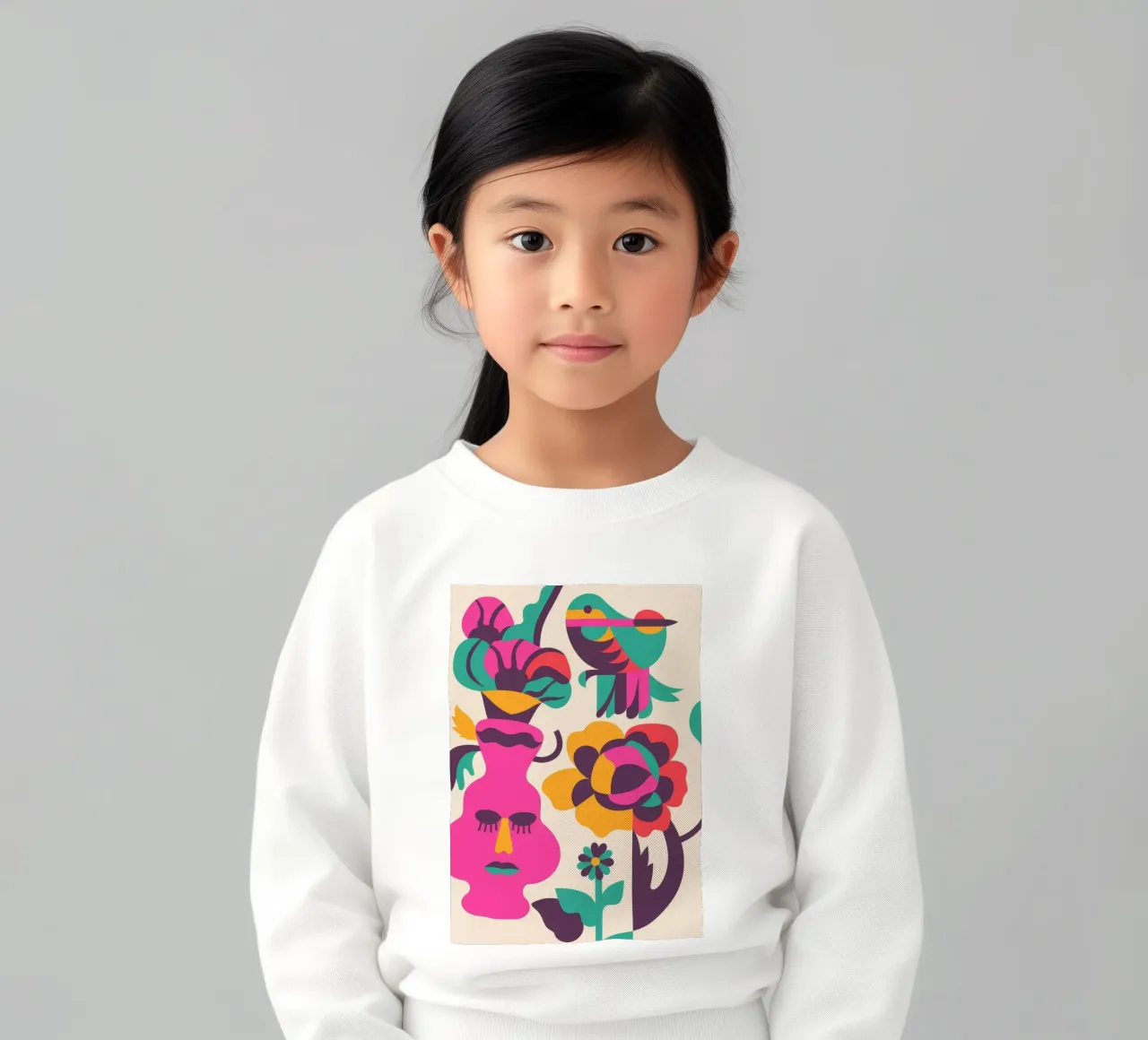 Gesichter und Vögel Kinder Sweatshirt von Seren Liodra