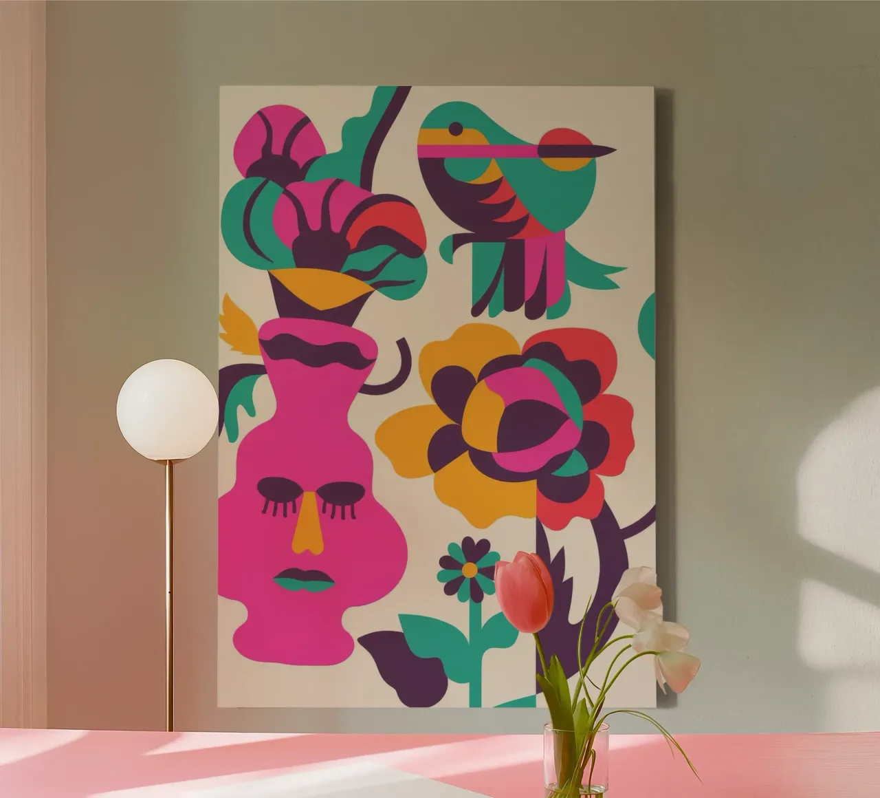 Volti e uccelli tela da Seren Liodra