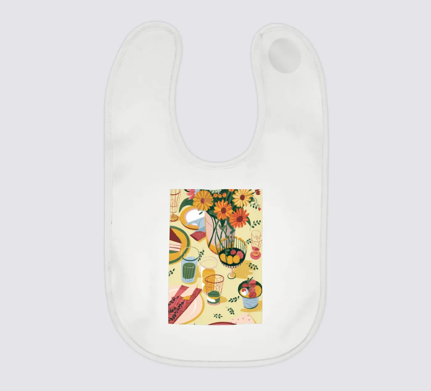 Zonnebloem tafeldecoratie baby slabbetje van Kamera Obskura