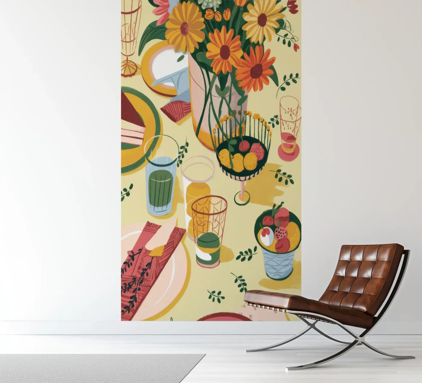 Zonnebloem tafeldecoratie fotobehang van Kamera Obskura