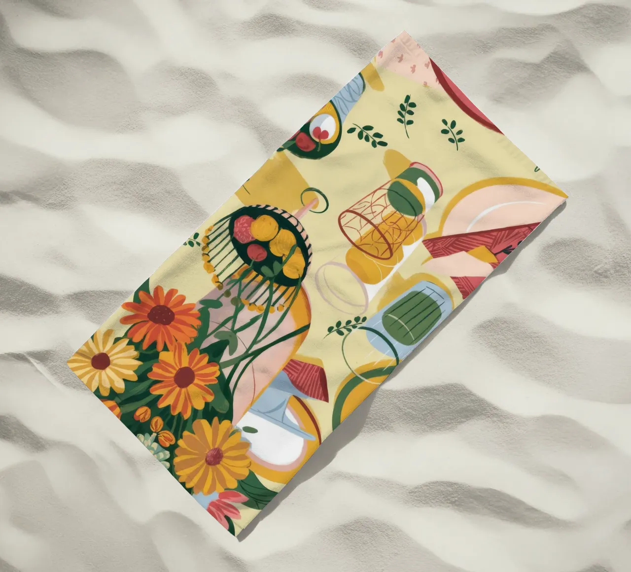 Sunflower Table Setting beach towel by Kamera Obskura