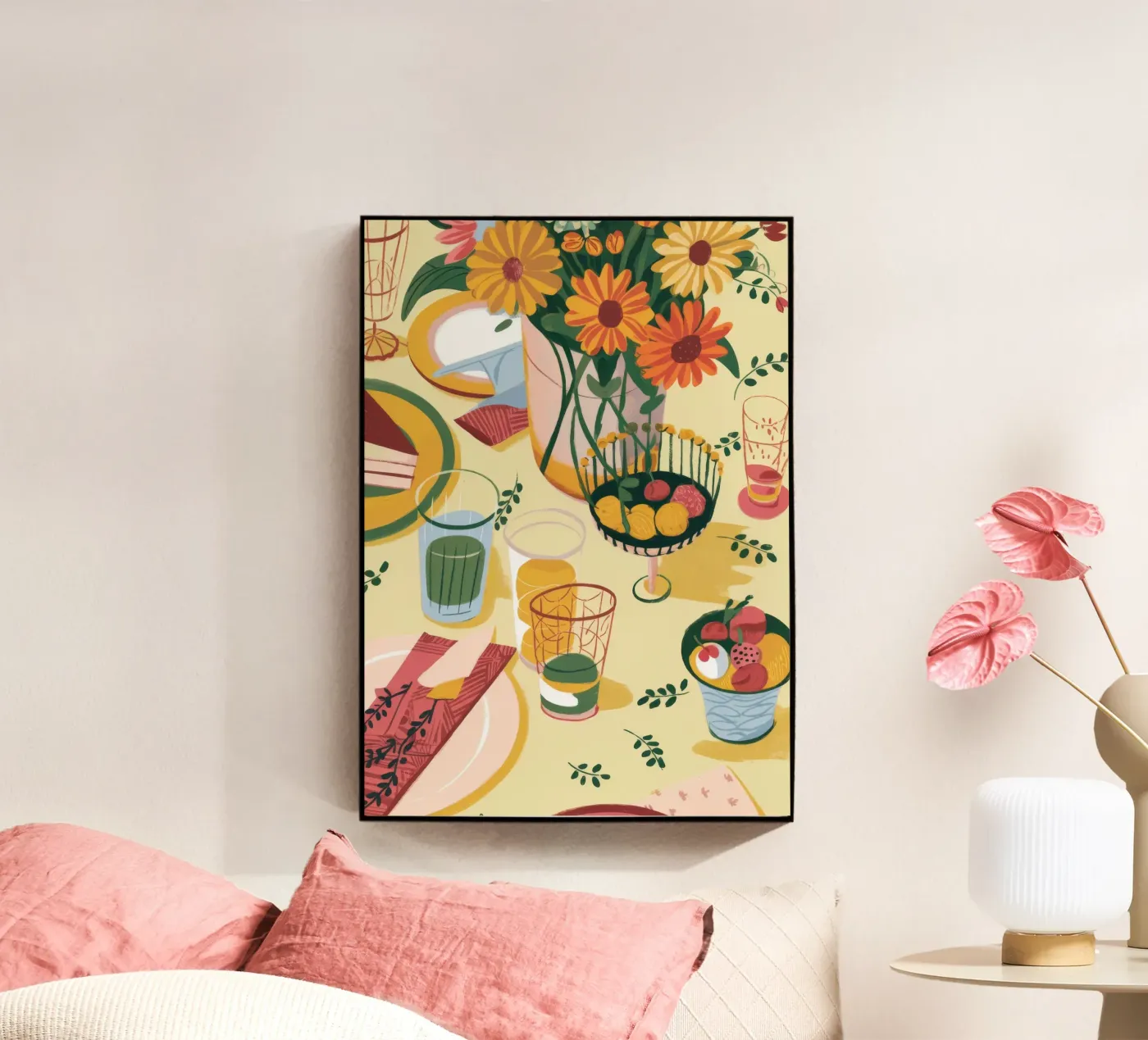 Allestimento della tavola con i girasoli plexiglass da Kamera Obskura