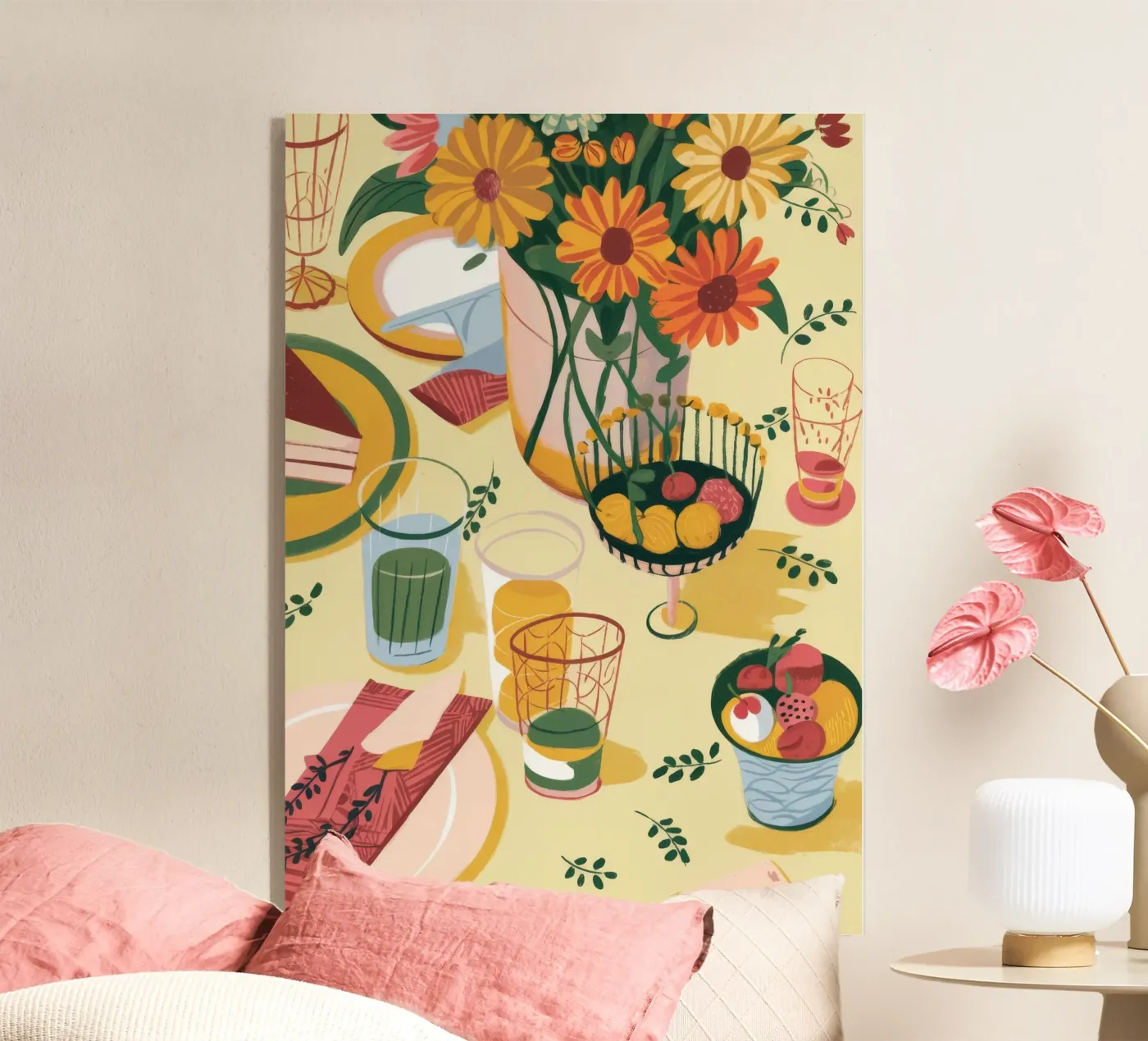 Allestimento della tavola con i girasoli plexiglass da Kamera Obskura