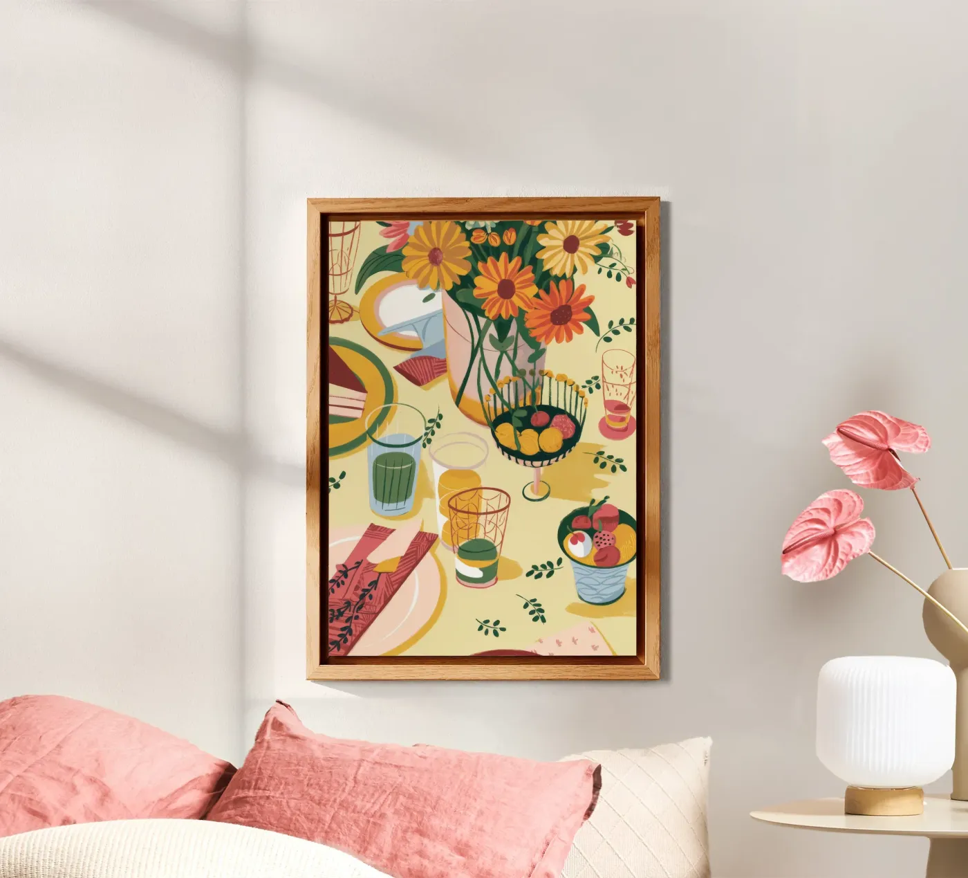 Allestimento della tavola con i girasoli alluminio dibond da Kamera Obskura