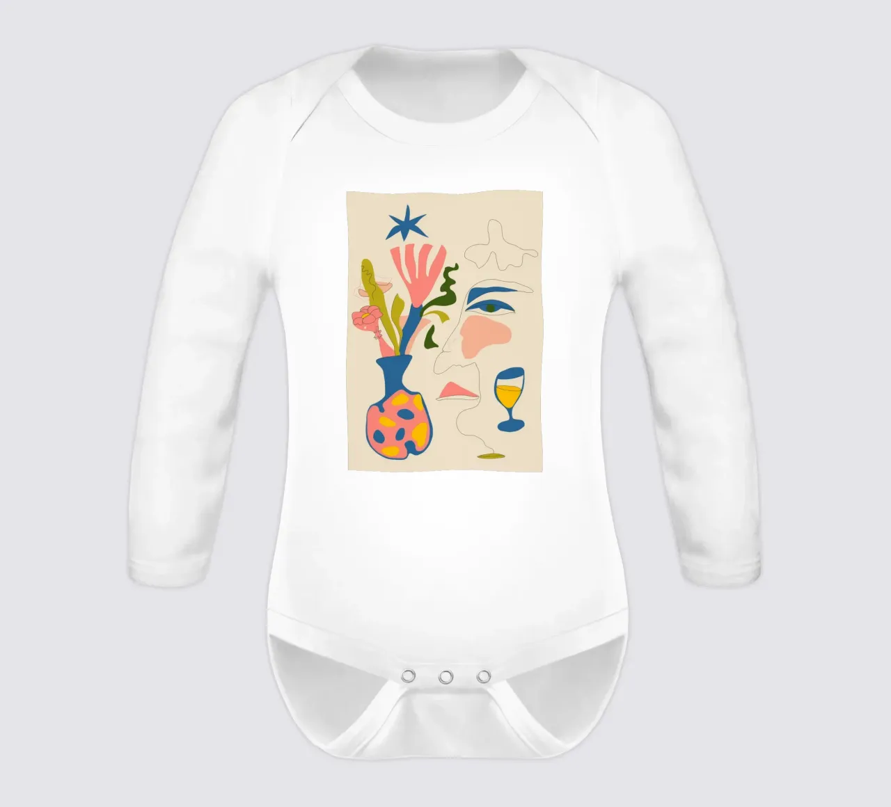 Abstract Face Vase long-sleeve baby romper by Kamera Obskura