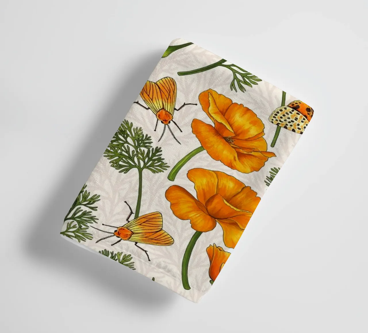 Kalifornische Mohnblumen und Motten auf weißem Untergrund Handtuch von Painted Nature