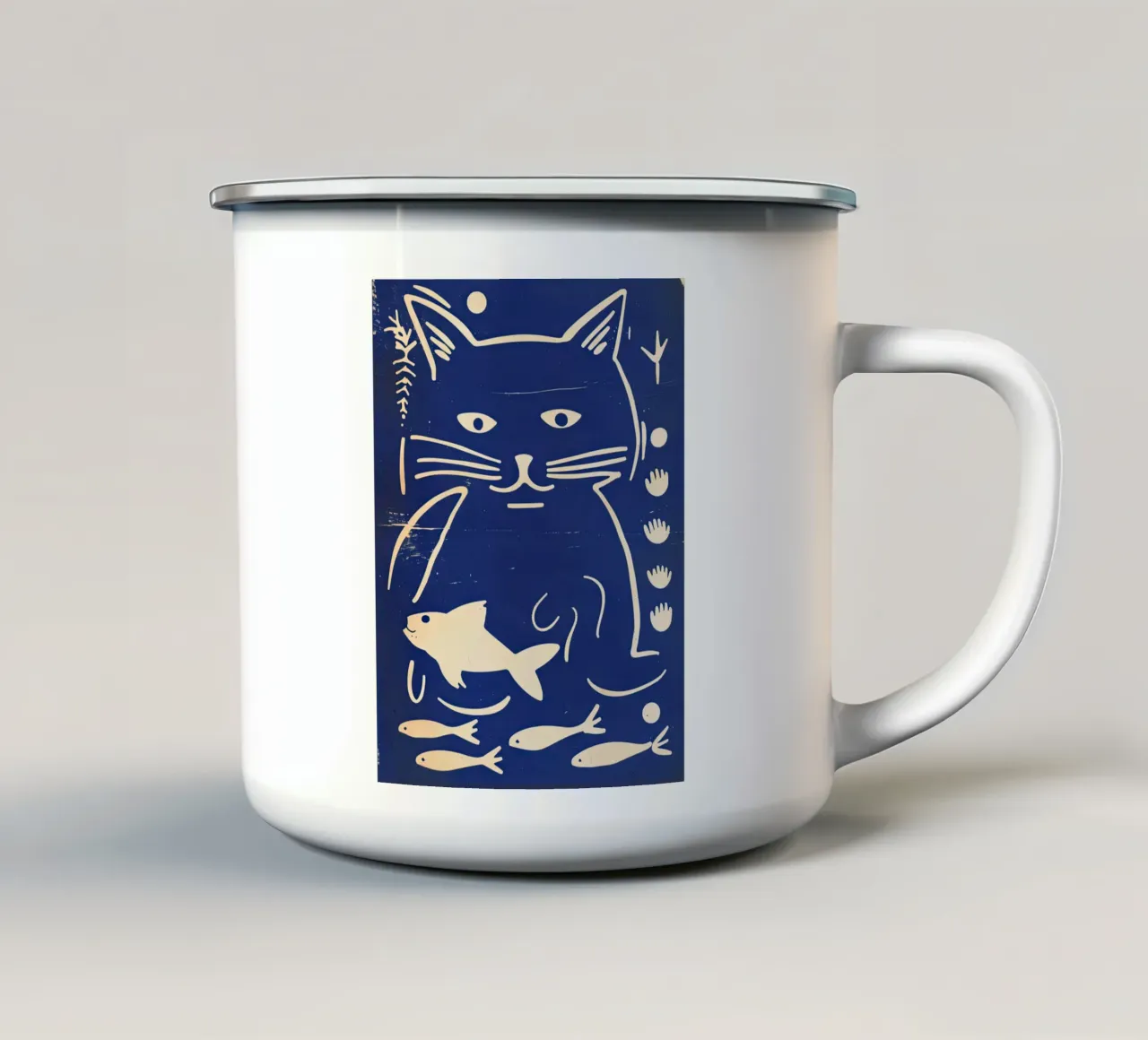 Gatto e pesce tazza in smalto da DaarbyN