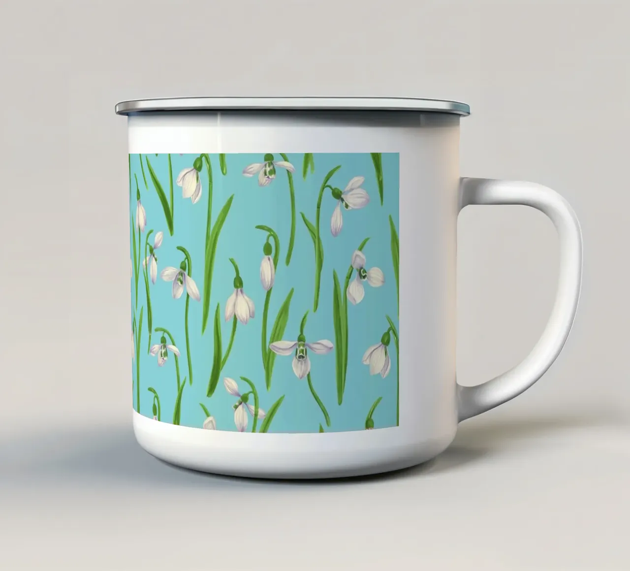 Bucaneve su blu piscina tazza in smalto da Painted Nature