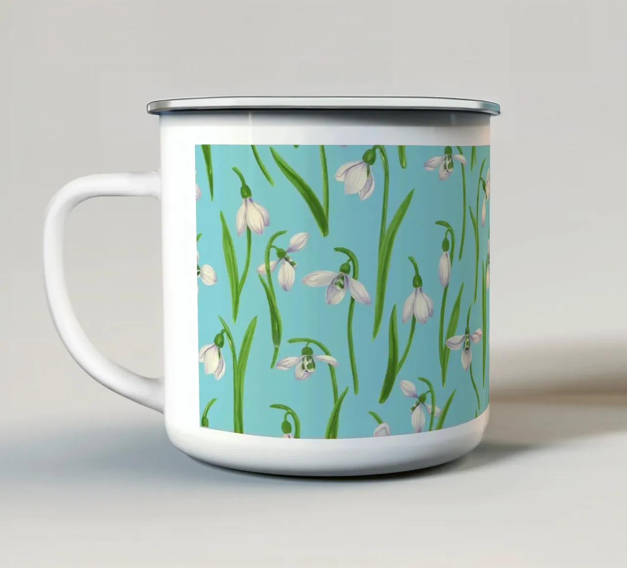 Bucaneve su blu piscina tazza in smalto da Painted Nature