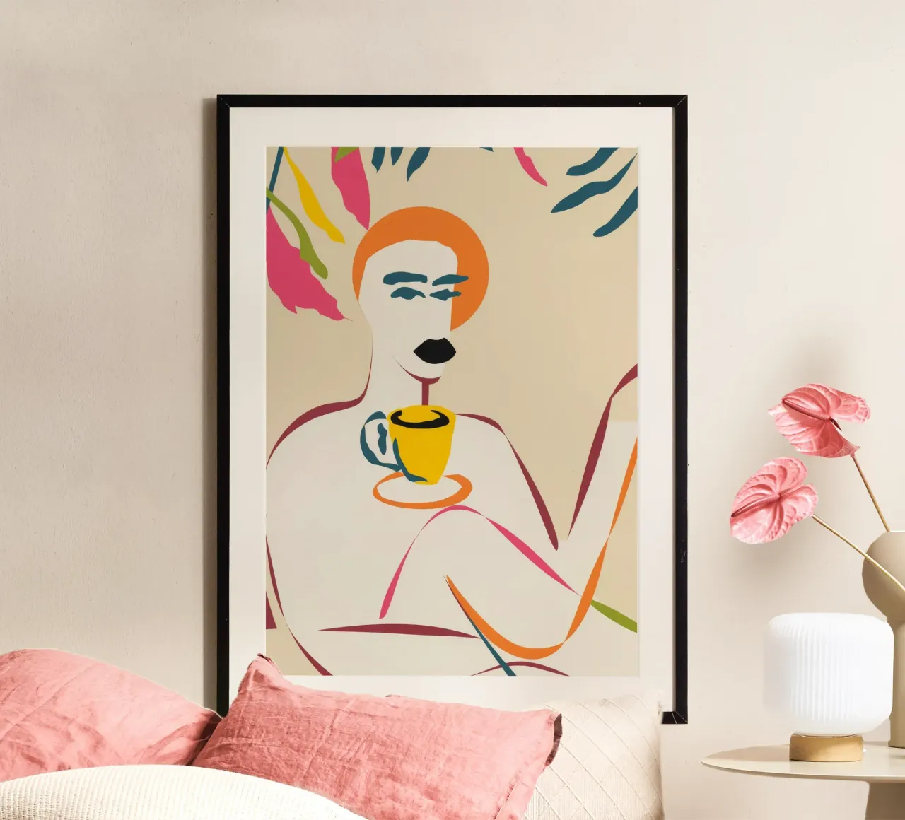 Tasse jaune minimaliste poster avec cadre en aluminium de Kamera Obskura