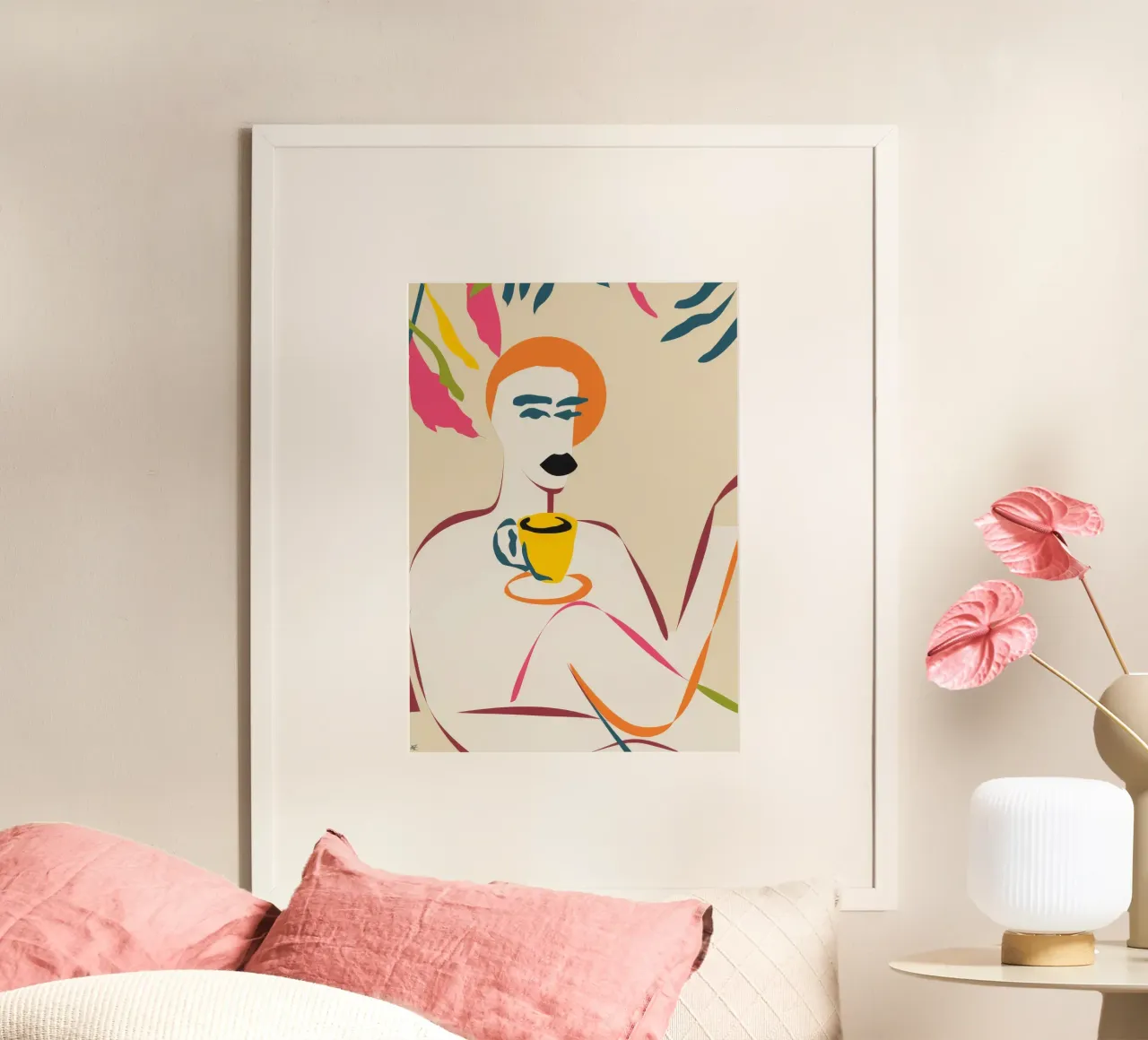 Tasse jaune minimaliste poster avec cadre en aluminium de Kamera Obskura