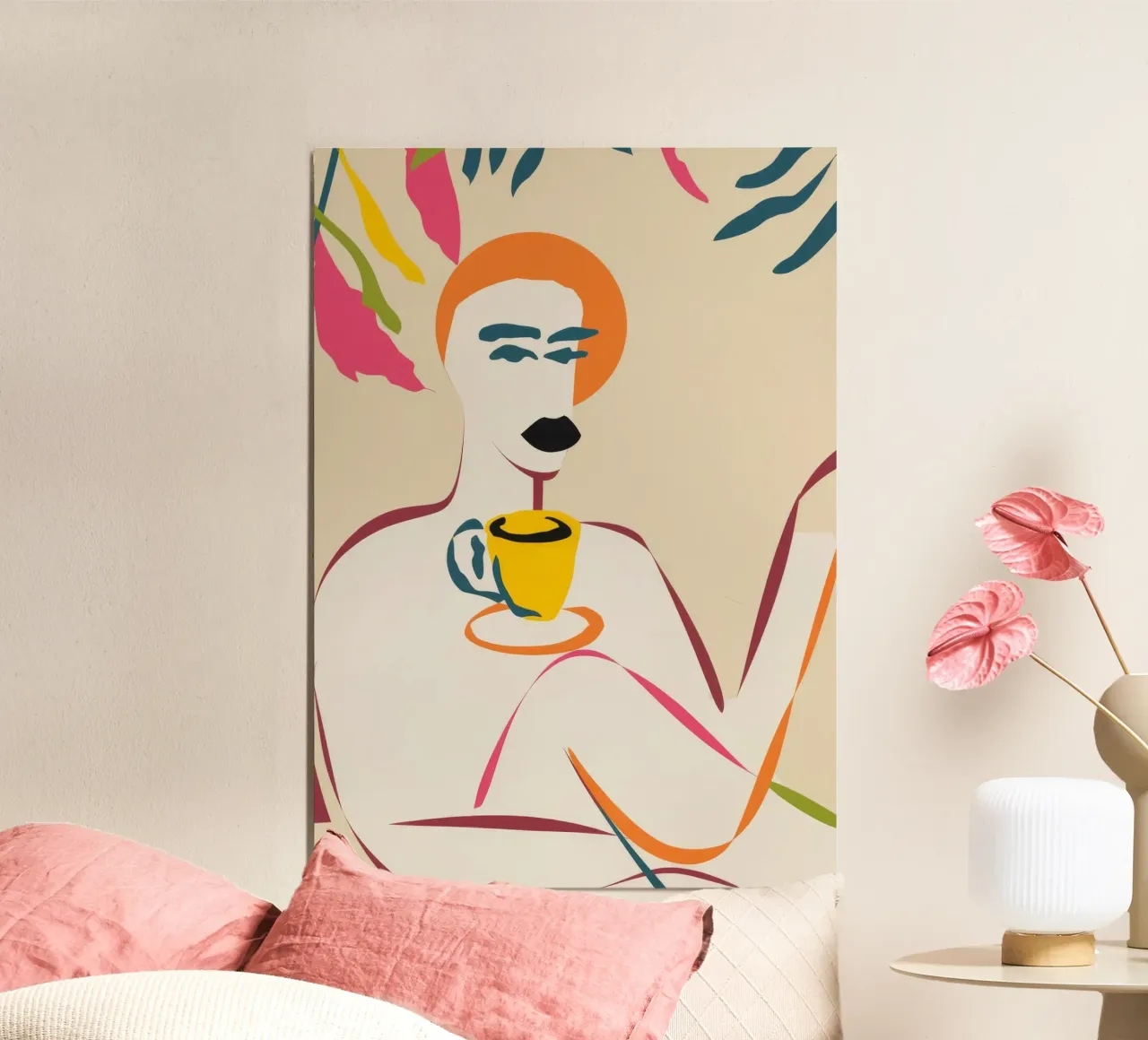 Tasse jaune minimaliste poster avec cadre en aluminium de Kamera Obskura