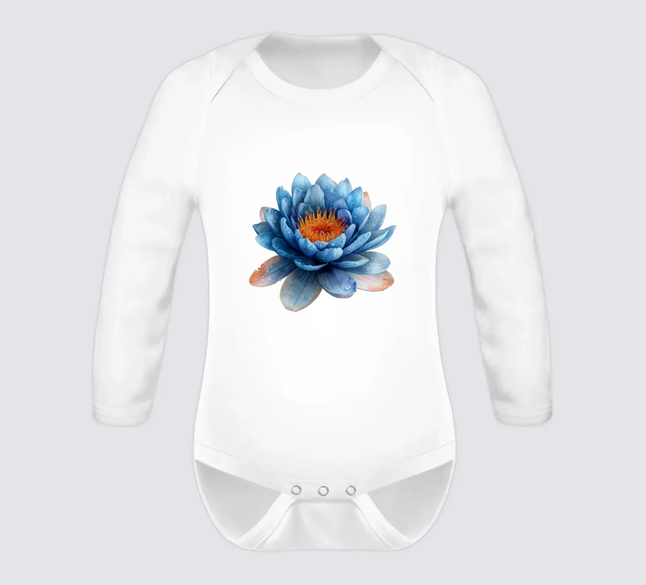Water Lily Flower long-sleeve baby romper by Bold Blooms