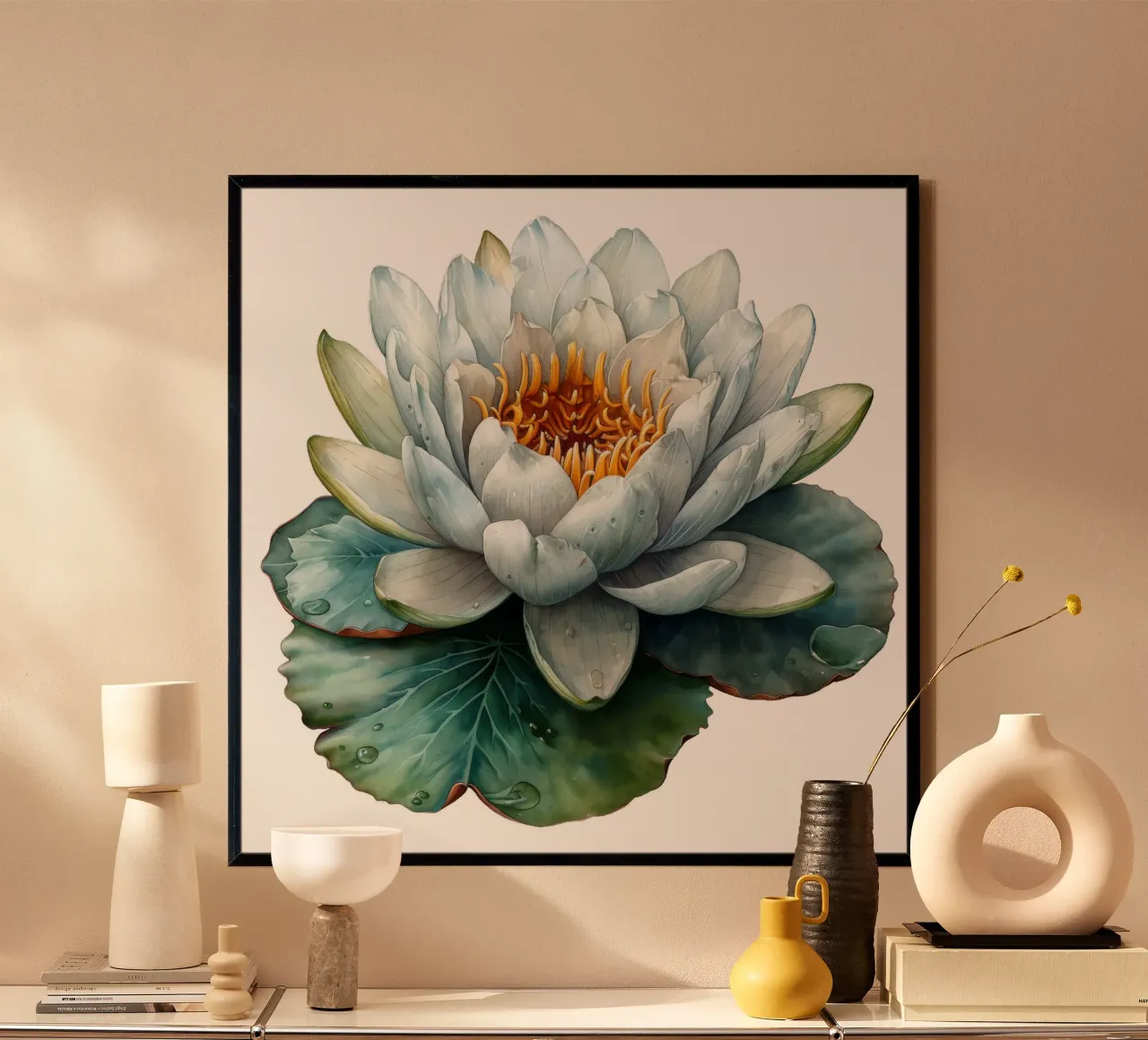 Fiore di ninfea poster con telaio in legno da Bold Blooms