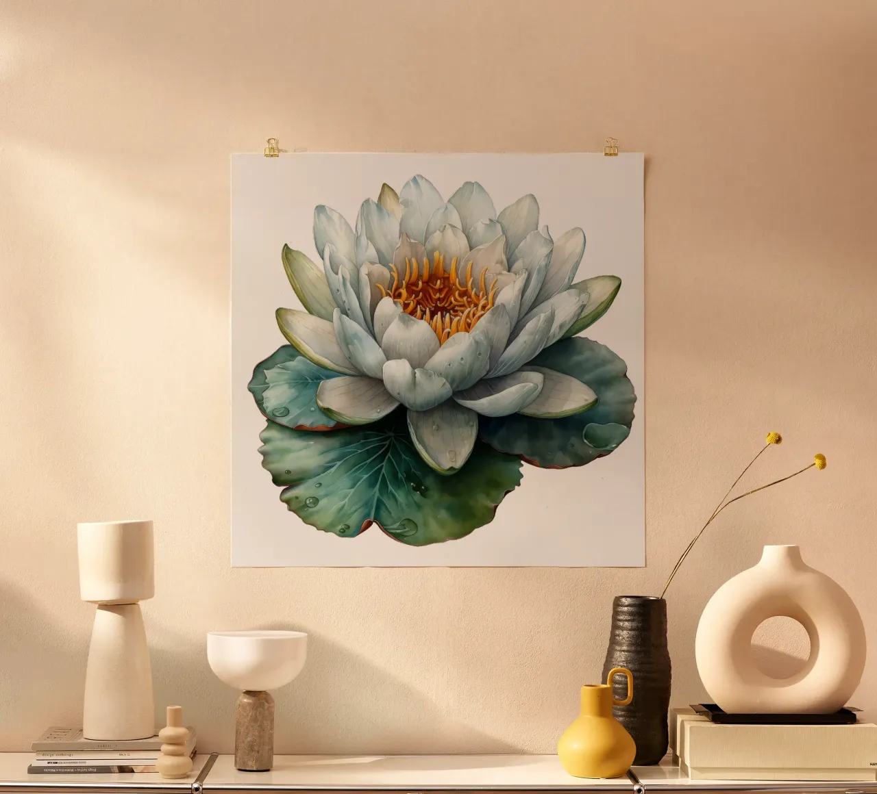Fiore di ninfea poster con telaio in legno da Bold Blooms