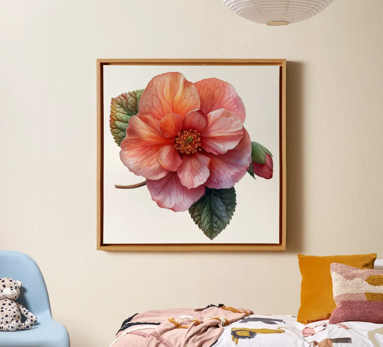 Was Begonia Bloem canvas met Baklijst van Bold Blooms