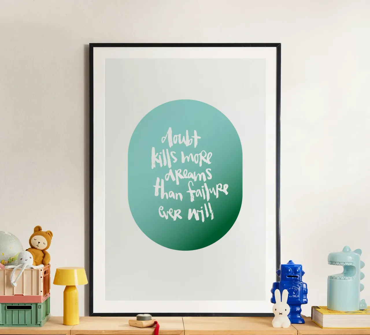 Doubt Kills More Dreams poster con telaio in legno da Brushmeetspaper