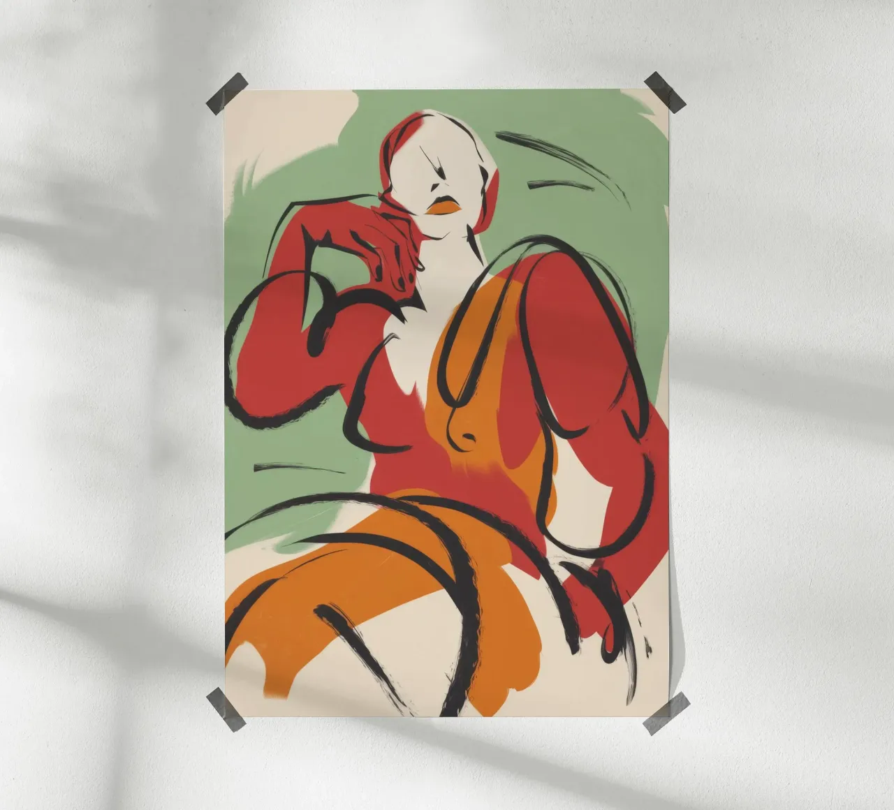 Posa in abito rosso poster con telaio in legno da Kamera Obskura