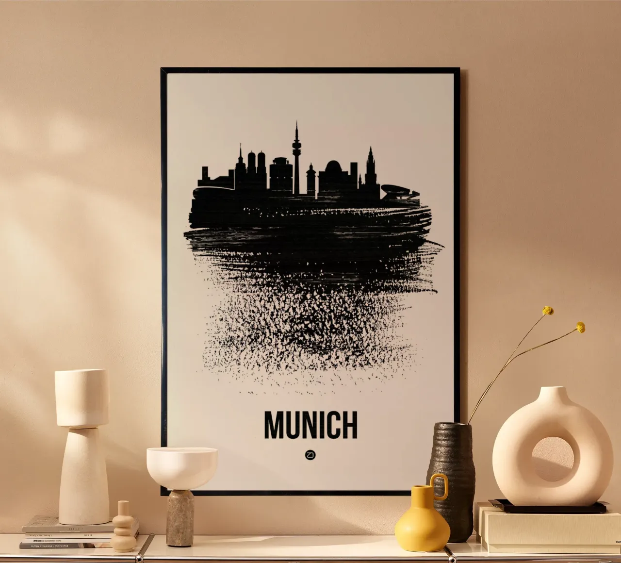 Munich Skyline Brush Stroke poster con telaio in alluminio da Naxart