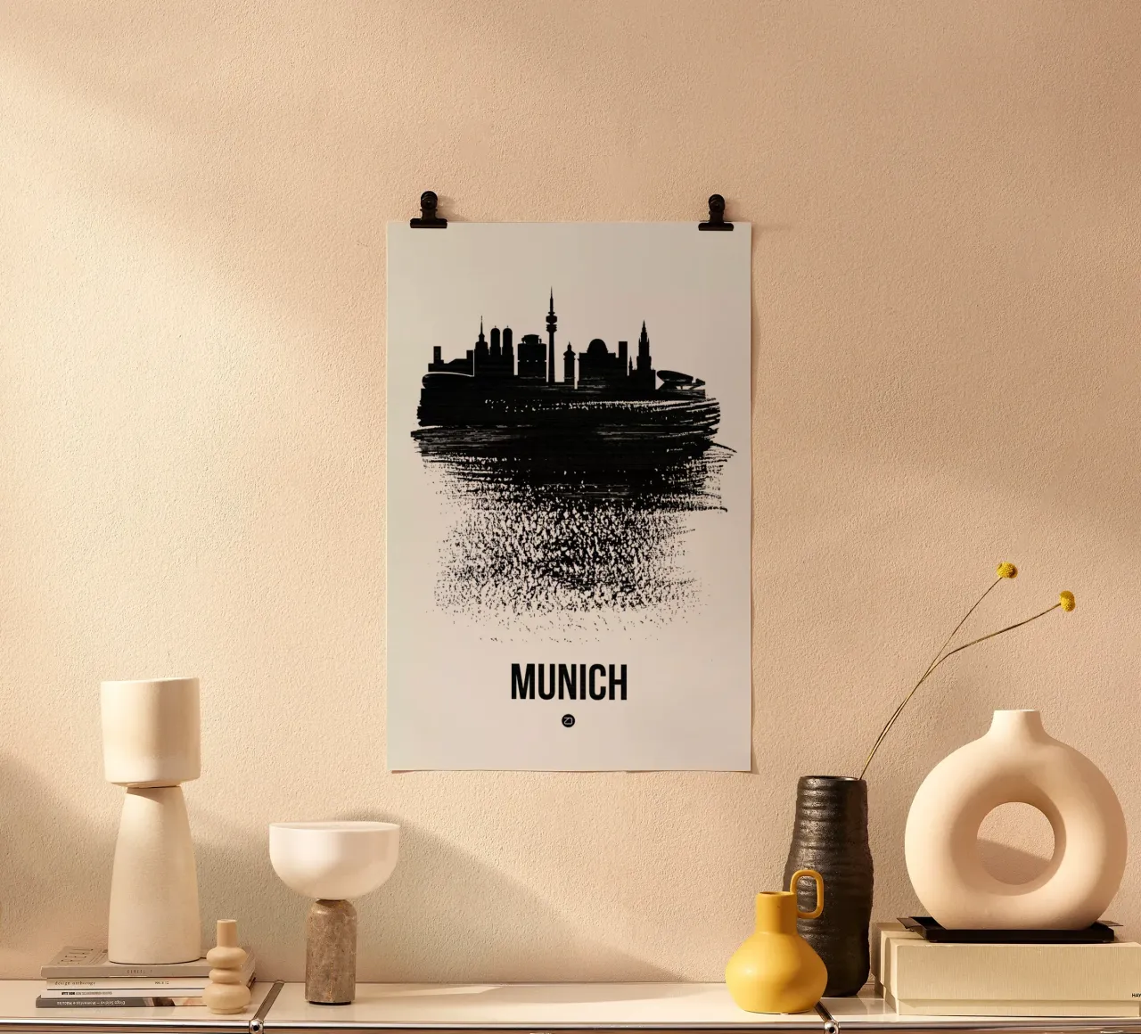 Munich Skyline Brush Stroke poster con telaio in alluminio da Naxart