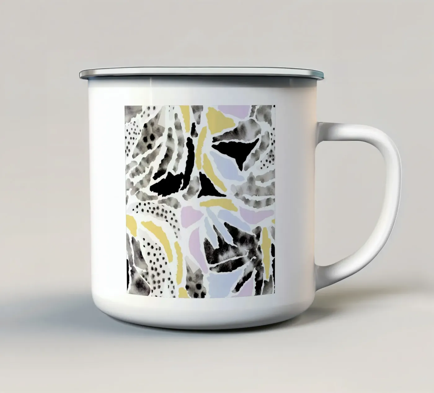 Pattern Pieces enamel mug by Farina Kuklinski