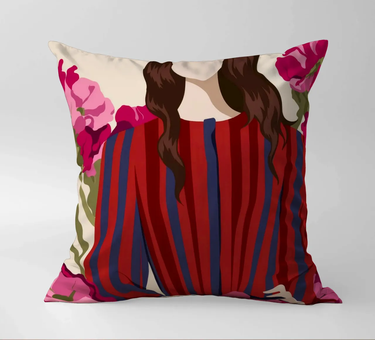 Gestreiftes Outfit Blumen Kissen von Kamera Obskura