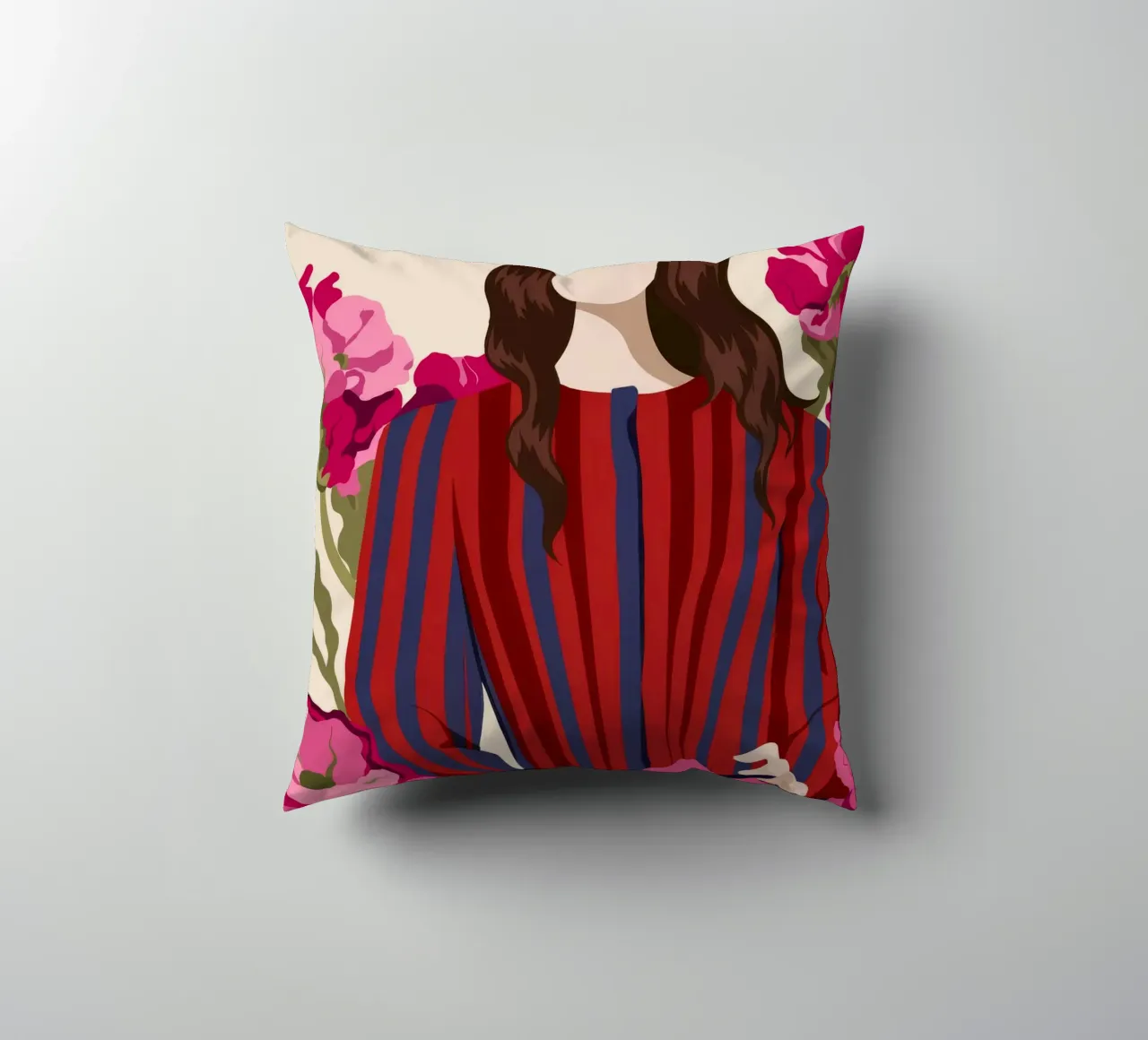Fiori in abito a righe cuscino da Kamera Obskura