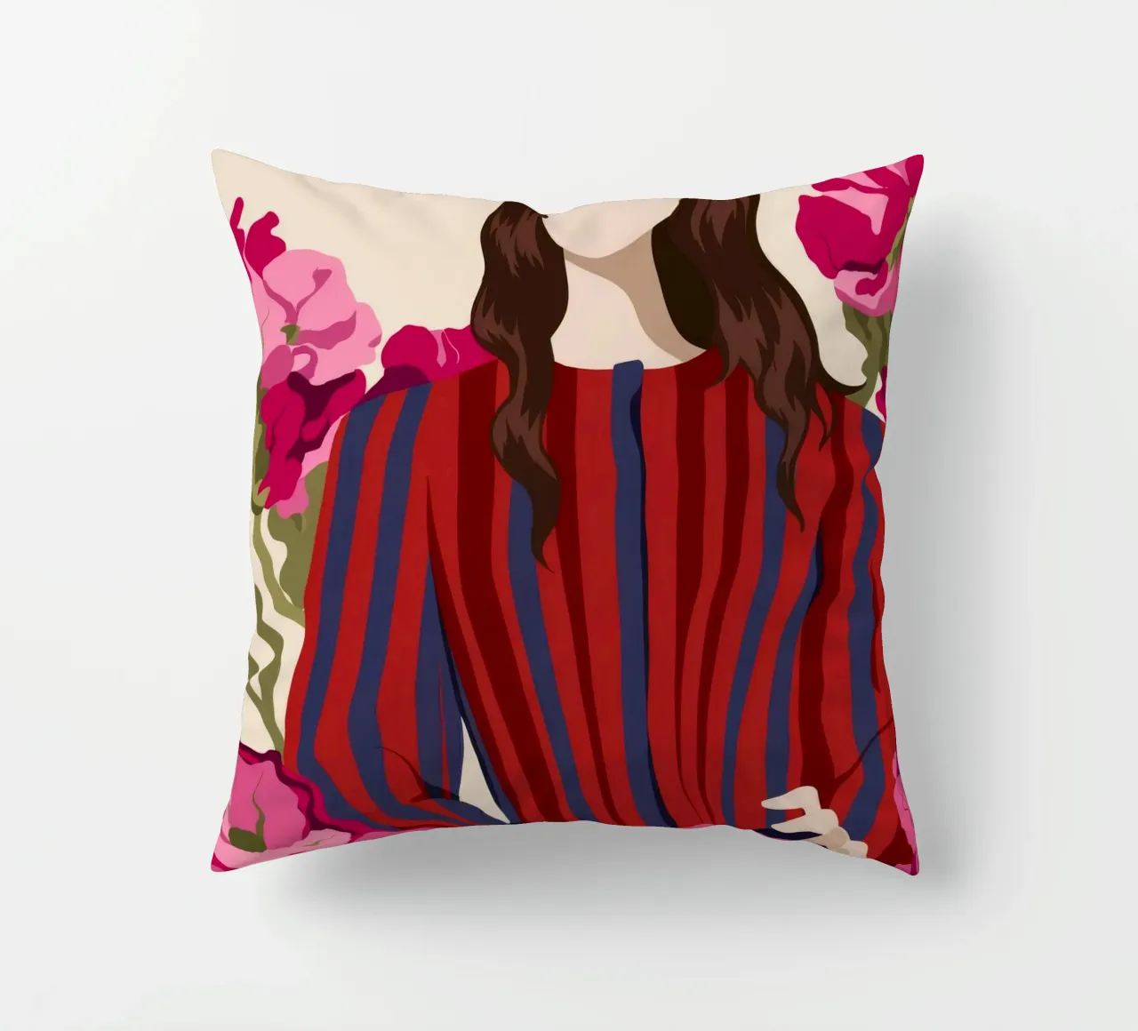 Gestreiftes Outfit Blumen Kissen von Kamera Obskura