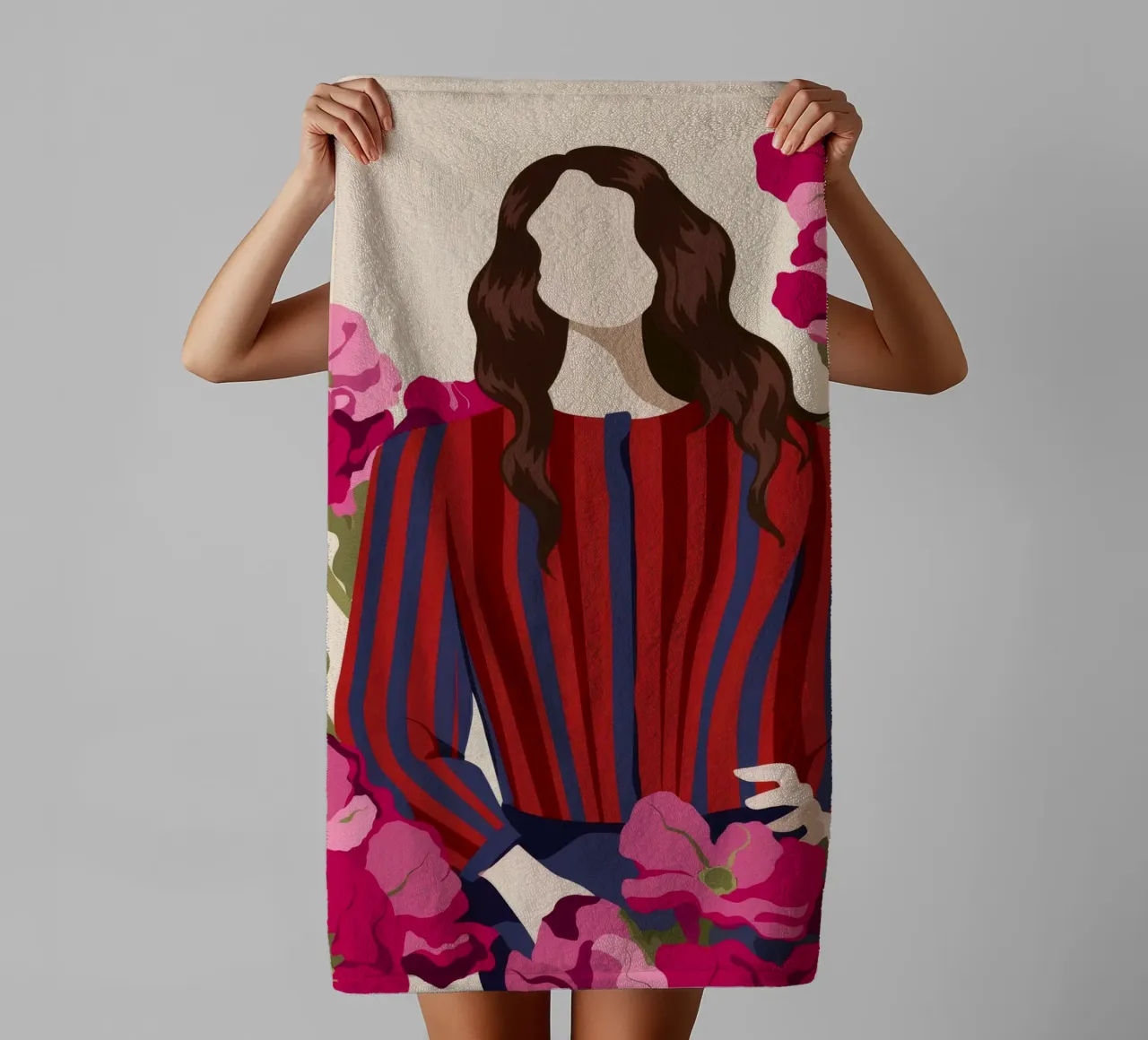 Striped Outfit Flowers towel by Kamera Obskura