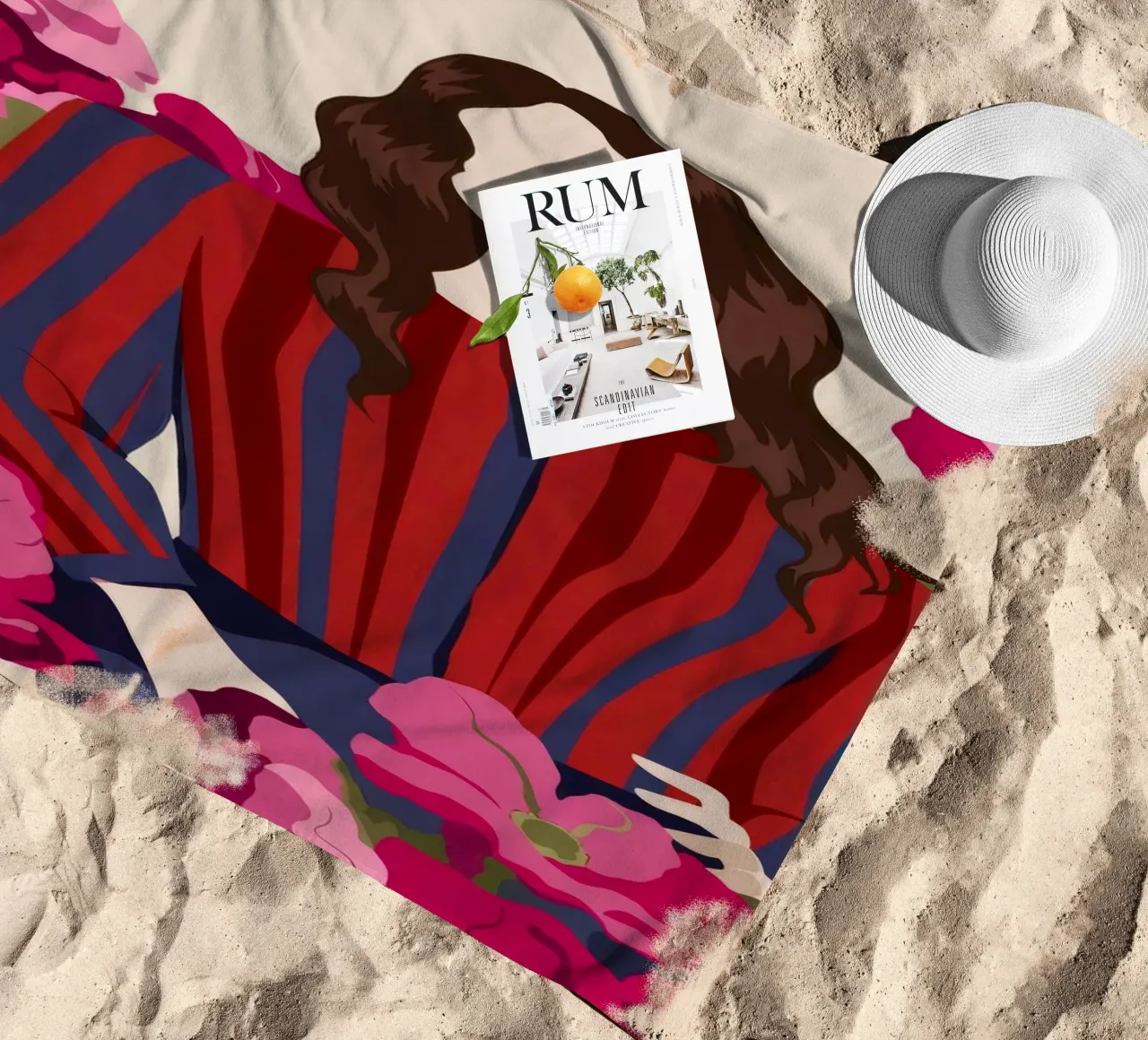 Fiori in abito a righe telo mare da Kamera Obskura