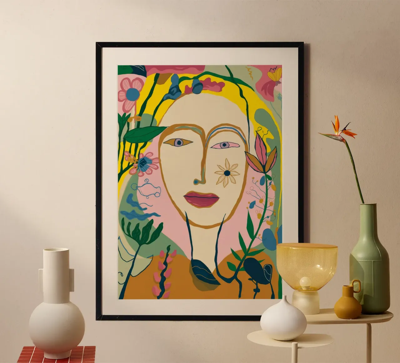 Kleurrijk abstract persoon poster met kunststof frame van Kamera Obskura