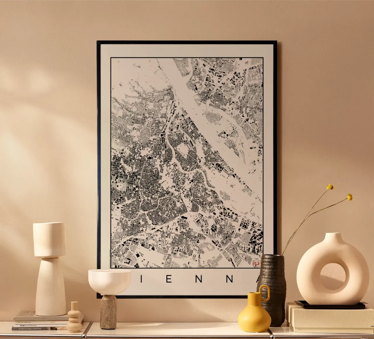 Vienna Map Schwarzplan poster con telaio in alluminio da Hubert Roguski